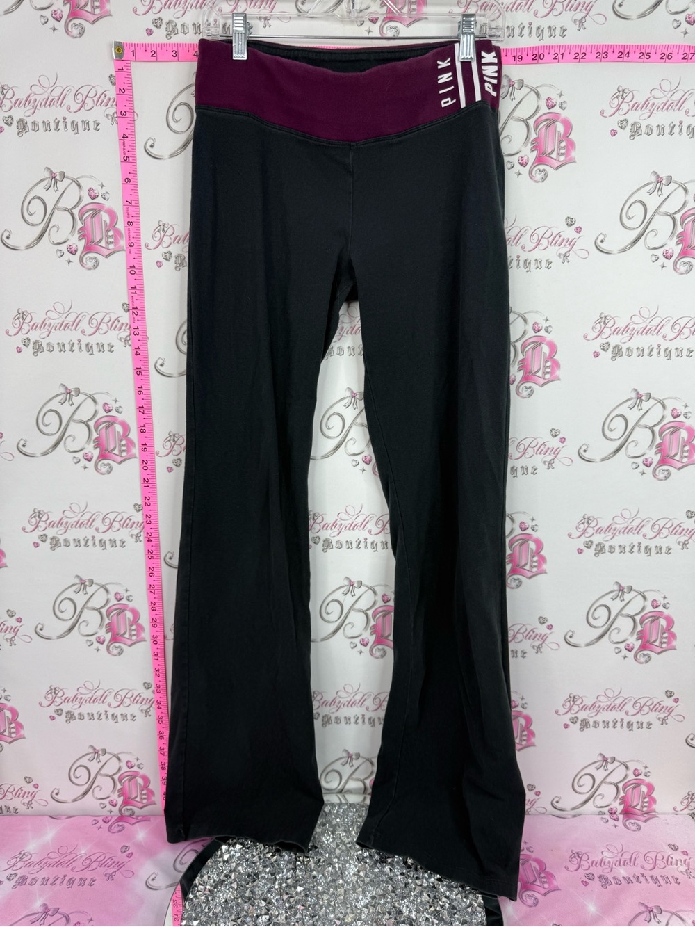 PINK Victoria's Secret Black Boot Cut Pants with Maroon Waistband